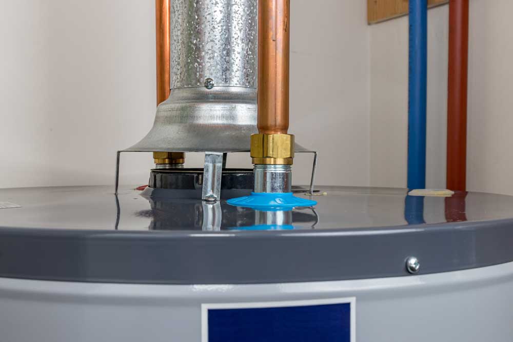 Closeup of natural gas or propane hot water heater flue exhaust